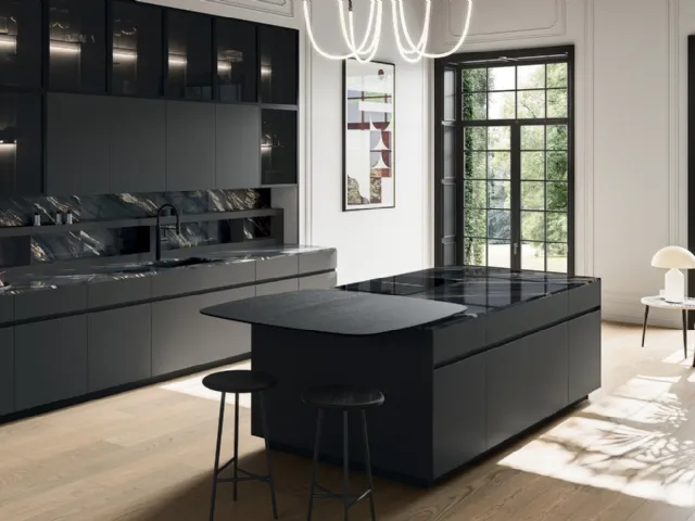 Modern Kitchen with Glass 03 Island by Arredo3