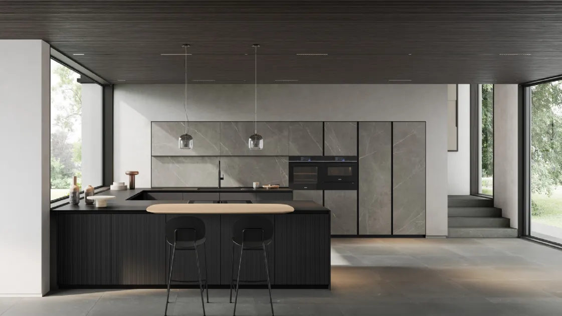Modern Kitchen with Glass 04 Peninsula by Arredo3