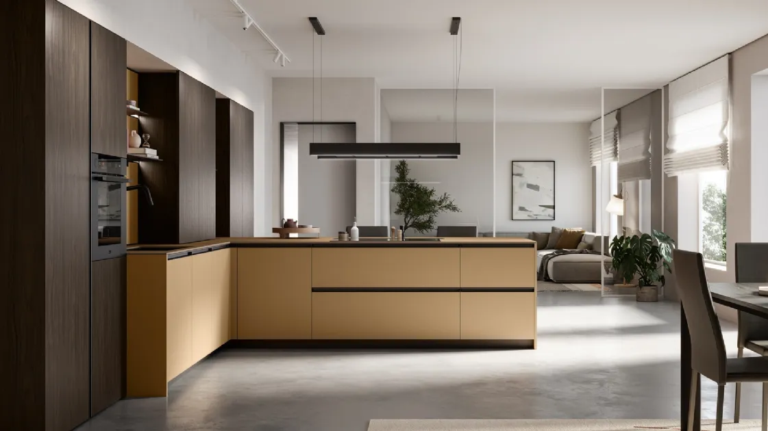 Modern Kitchen with Peninsula in Pet and Kalì Laminate by Arredo3
