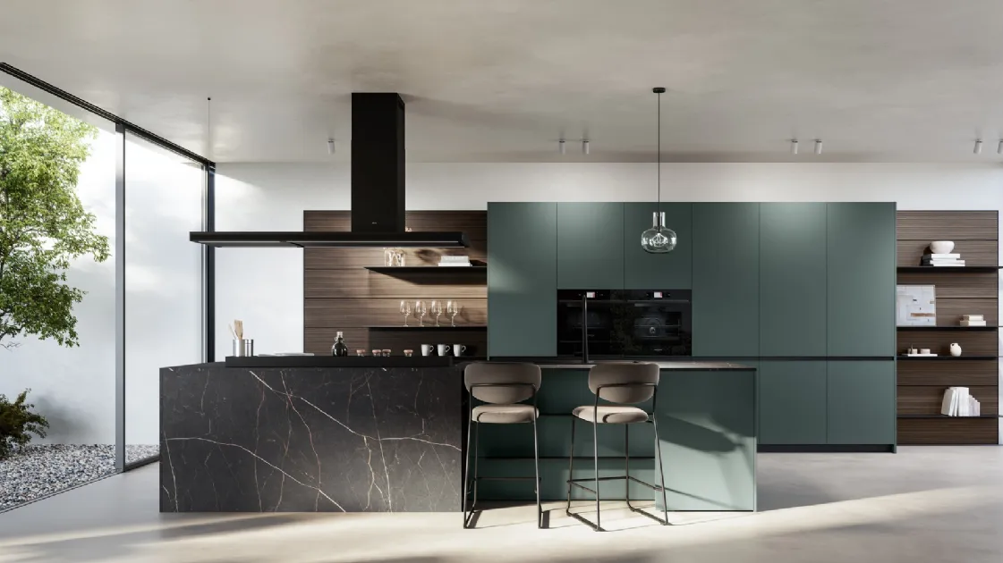 Modern Kitchen with Kalì 09 island in pet and laminated by Arredo3