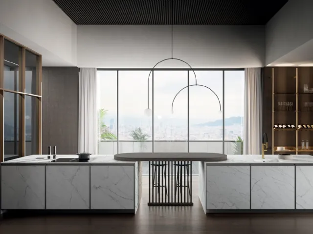 Modern Kitchen with Kronos 01 Peninsula in Laminam by Arredo3