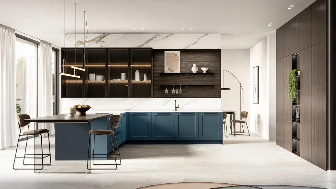 Modern kitchen with Meg 01 peninsula in lacquer and laminate by Arredo3