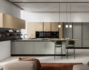 Modern kitchen with peninsula Meg 02 in lacquered and wood by Arredo3