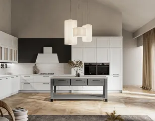 Modern angular kitchen Meg 03 in white polymer and fossil lacquered by Arredo3.