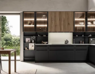 Modern corner kitchen Tekna 03 in PET and oak by Arredo3.
