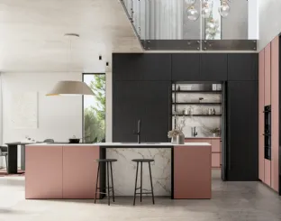 Modern kitchen with Time 06 island in matte lacquer and wood by Arredo3.