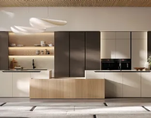 Modern Kitchen in Lacquered and Veneered Finish with Arredo3's Time Island