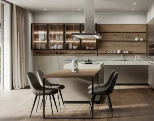 Modern kitchen with Wega 02 island in metallic lacquer and oak by Arredo3.