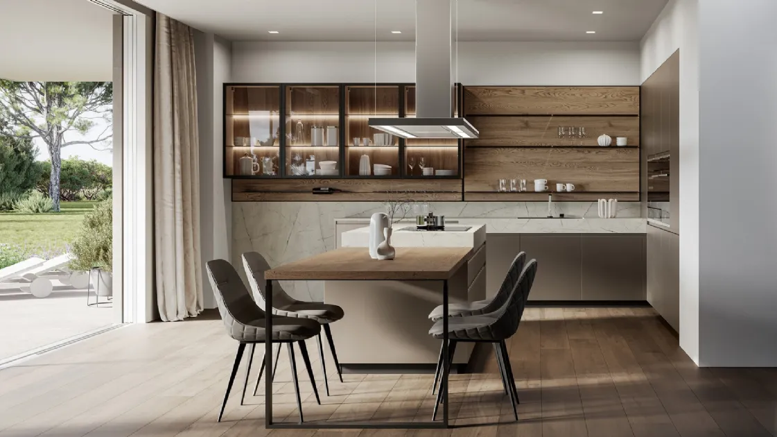 Modern Kitchen with Island in Lacquered and Oak Wega by Arredo3