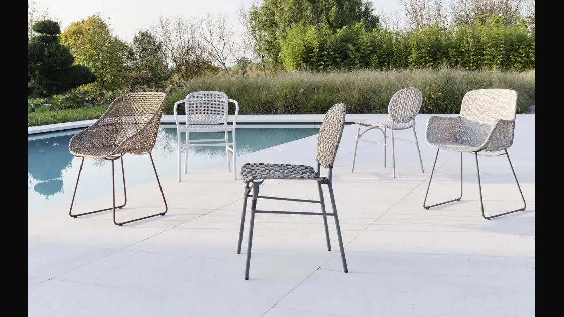 Colette chair in steel with Colette Resin weave by Gervasoni.