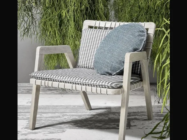 Washed teak InOut 861 armchair woven in grey HDPE. Removable cushion.