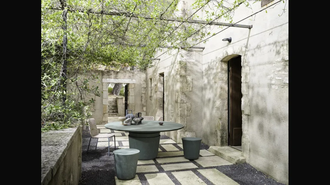 Kasane Pouf and Table in terracotta by Gervasoni