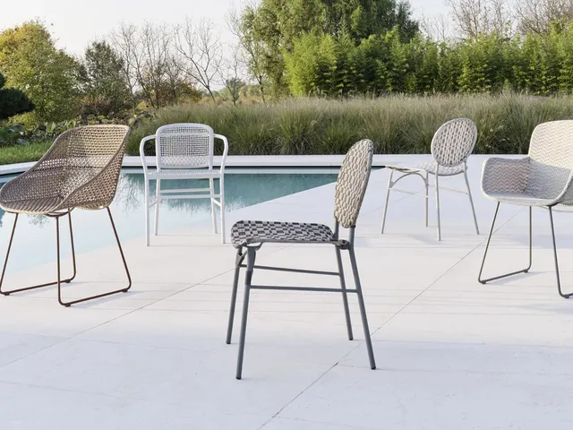Colette chair in steel with Colette Resin weave by Gervasoni.